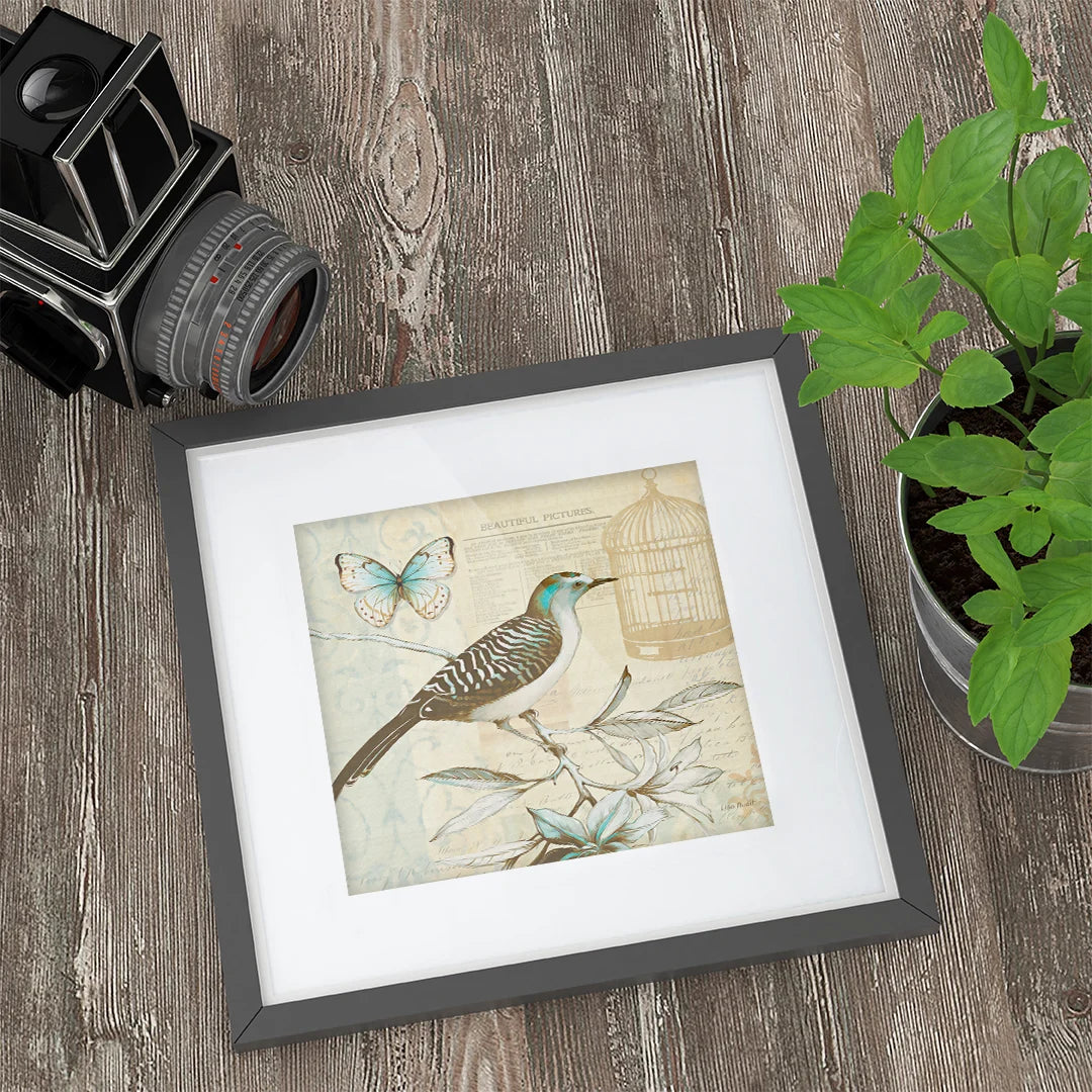 Vintage Bird & Butterfly Harmony – Set of 2 Wall Art Prints