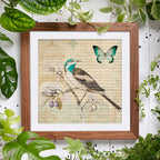 Vintage Bird & Butterfly Harmony – Set of 2 Wall Art Prints