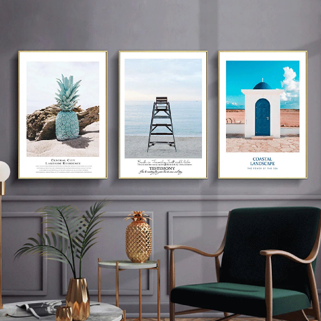 Coastal Summer Escape – Set of 3 Beach-Inspired Wall Art