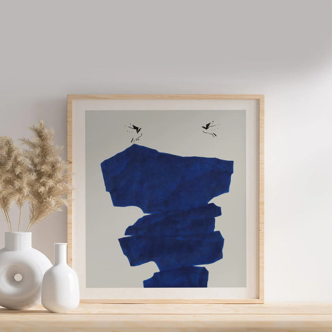 Minimalist Color Blocks with Birds – Set of 4 Abstract Wall Art Prints