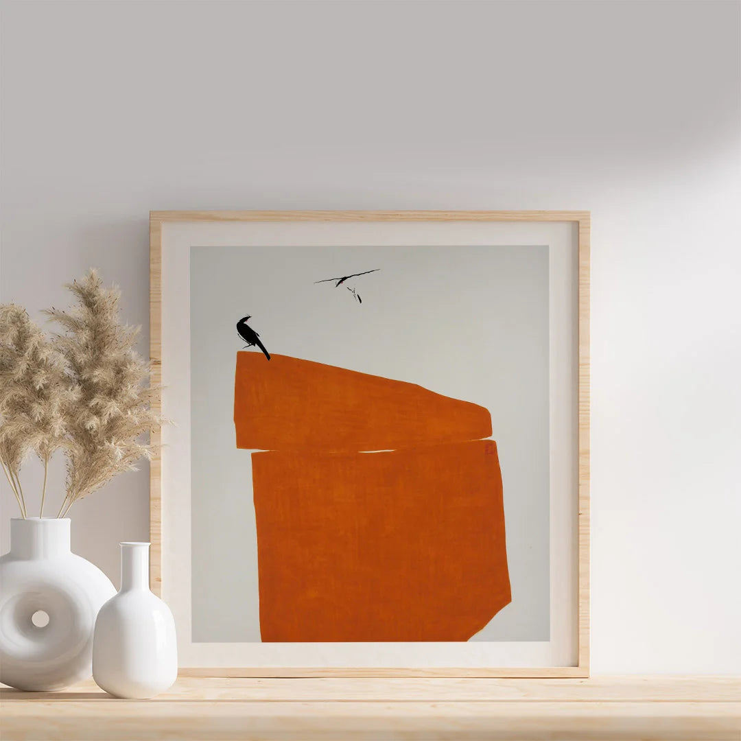 Minimalist Color Blocks with Birds – Set of 4 Abstract Wall Art Prints