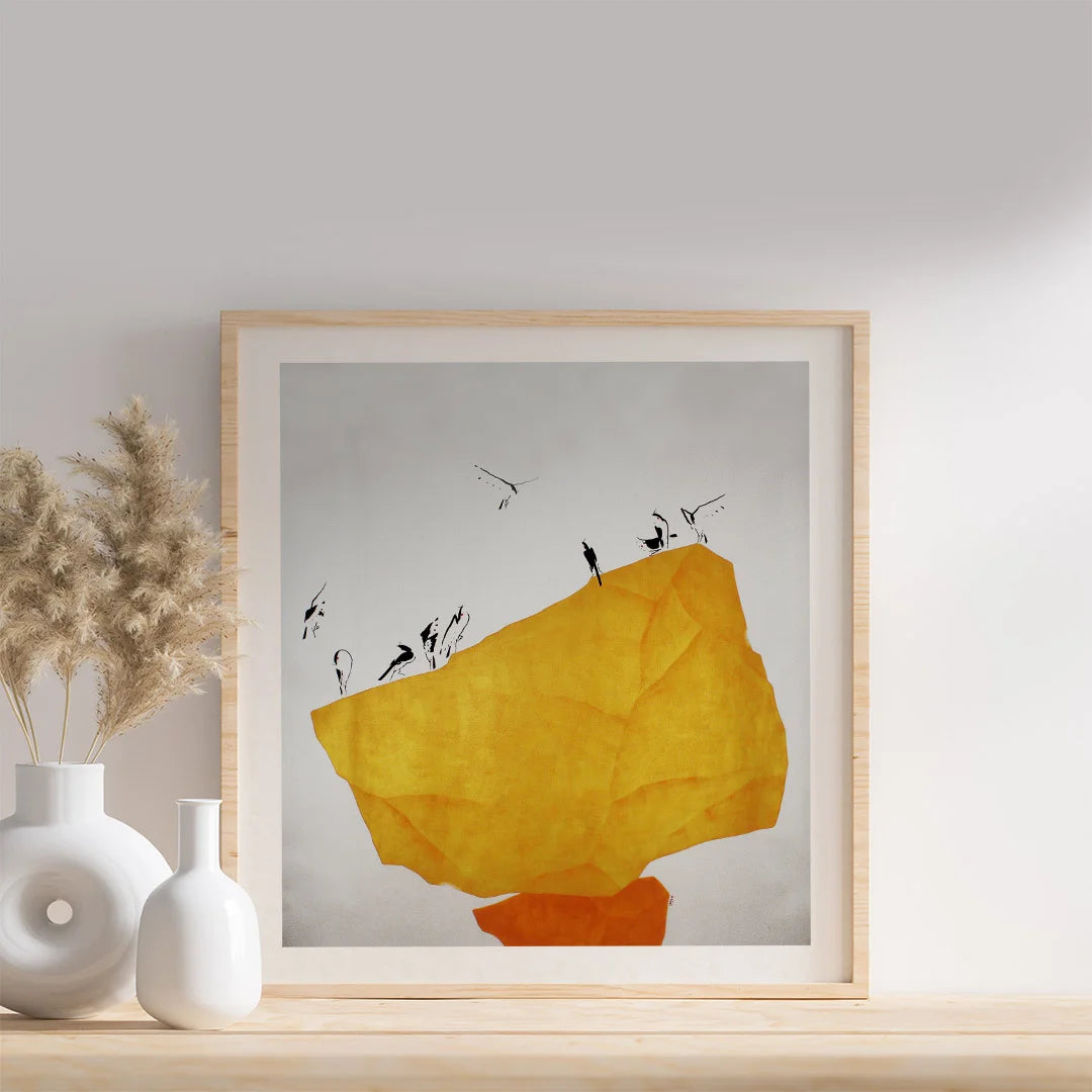 Minimalist Color Blocks with Birds – Set of 4 Abstract Wall Art Prints