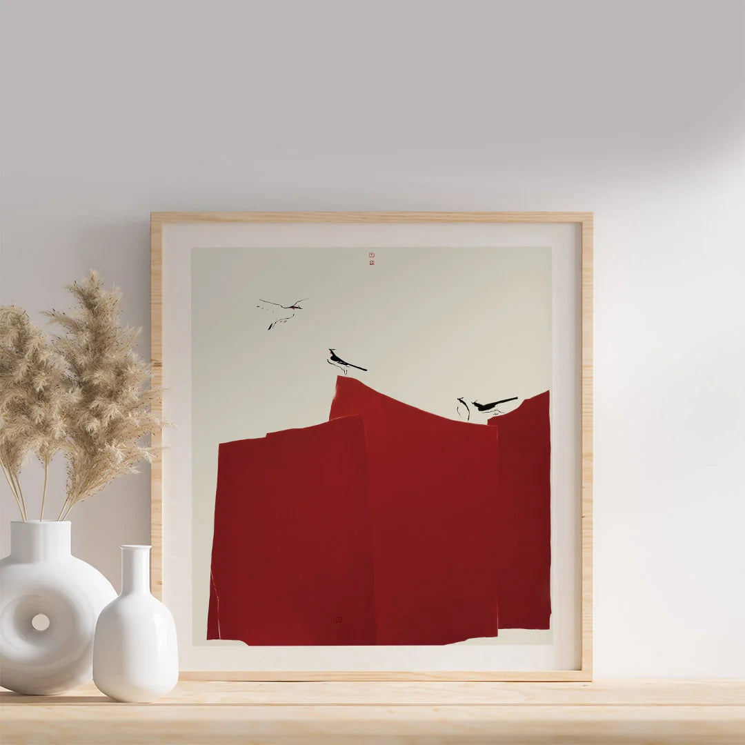 Minimalist Color Blocks with Birds – Set of 4 Abstract Wall Art Prints
