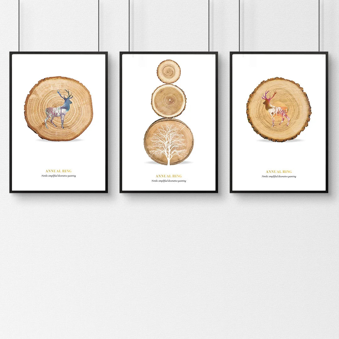 Nordic Tree Ring Deer Art – Set of 3 Nature-Inspired
