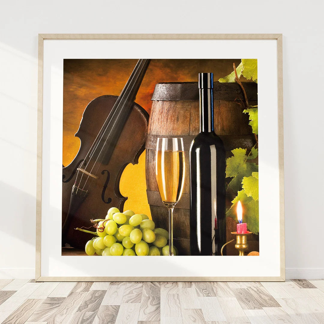 Vintage Wine & Melody Still Life – Set of 3 Wall Art Prints