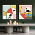 Modern Flamingo Geometry – Set of 2 Abstract Wall Art