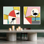 Modern Flamingo Geometry – Set of 2 Abstract Wall Art