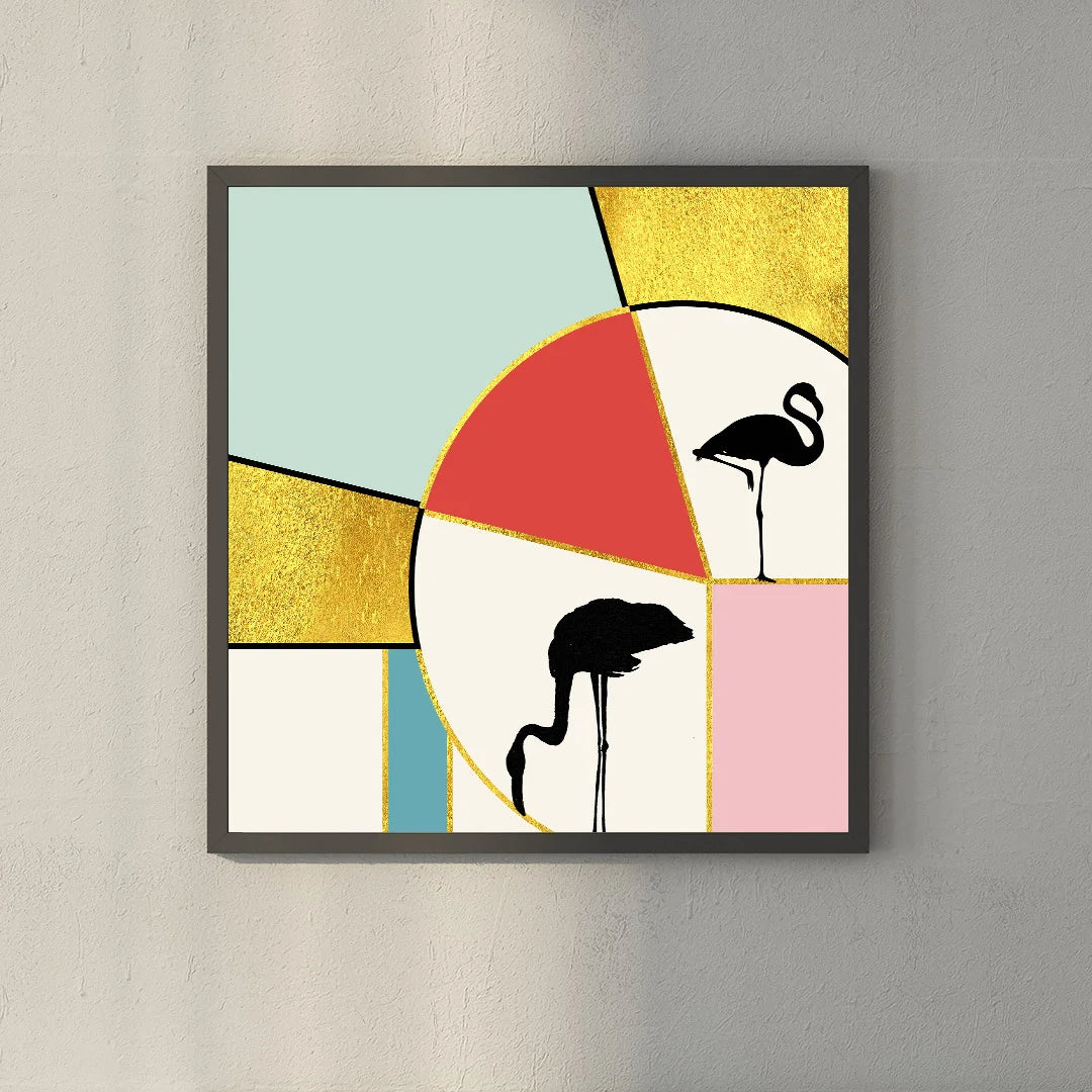 Modern Flamingo Geometry – Set of 2 Abstract Wall Art