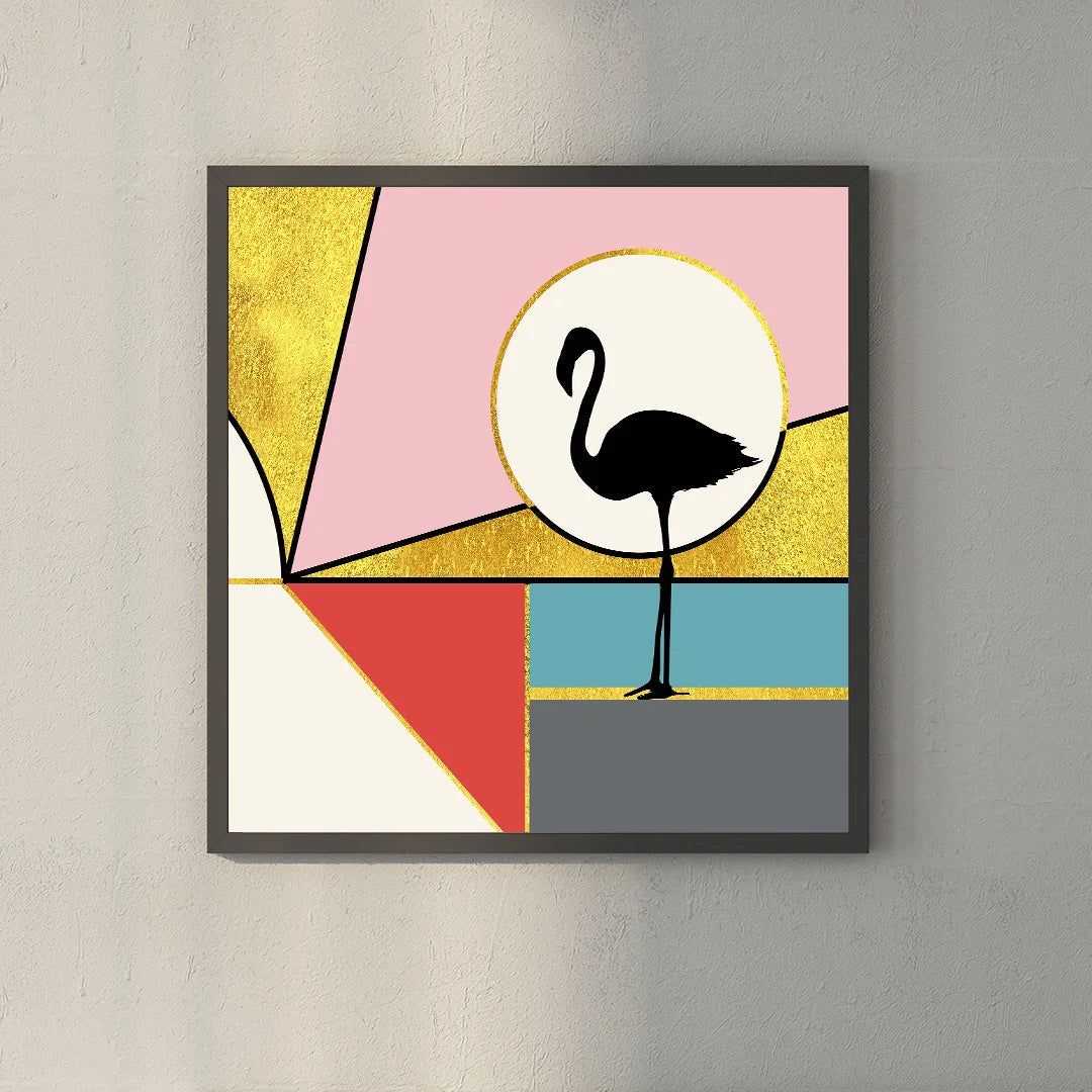 Modern Flamingo Geometry – Set of 2 Abstract Wall Art