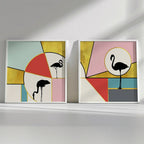 Modern Flamingo Geometry – Set of 2 Abstract Wall Art