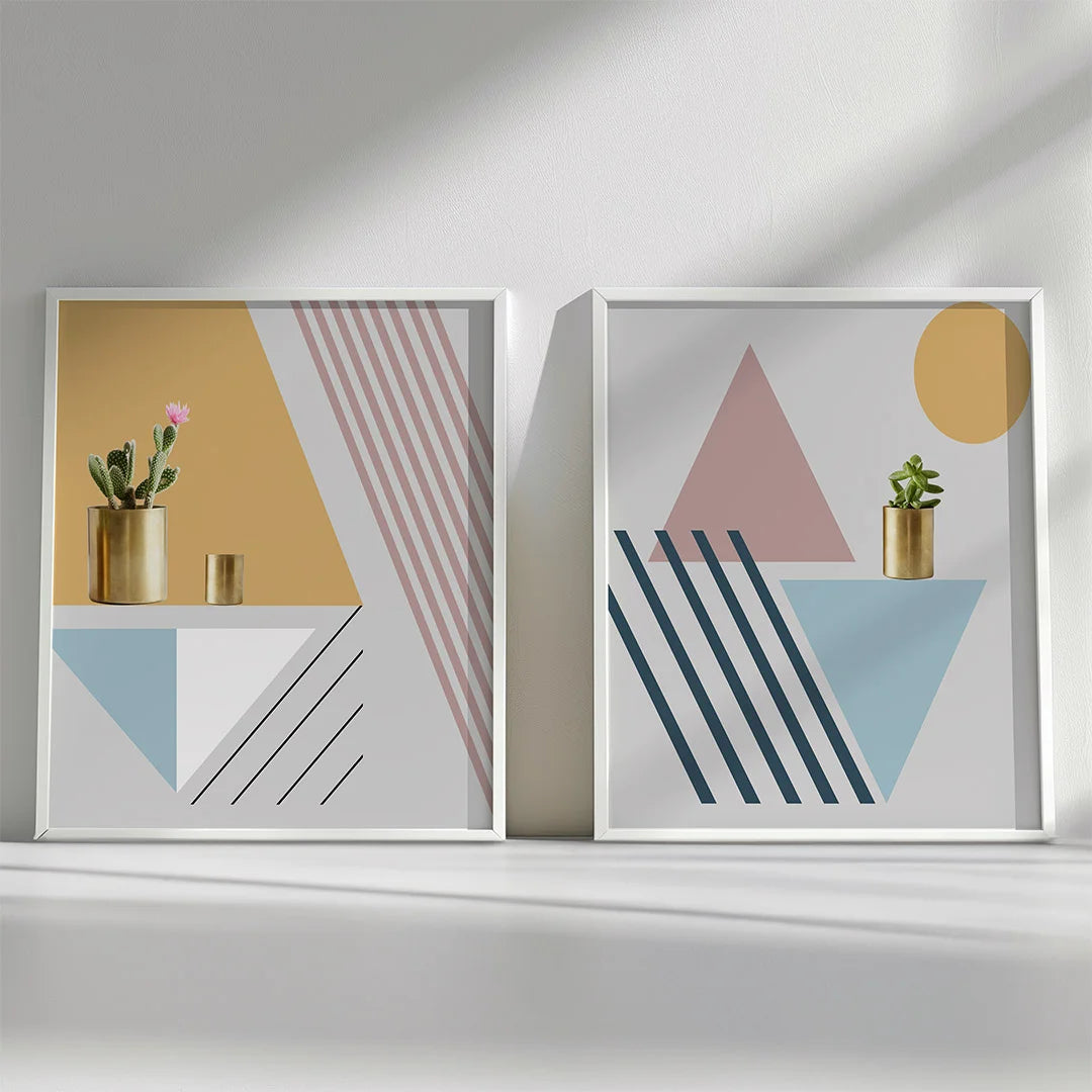 Modern Geometric Botanica – Set of 2 Abstract Wall Art