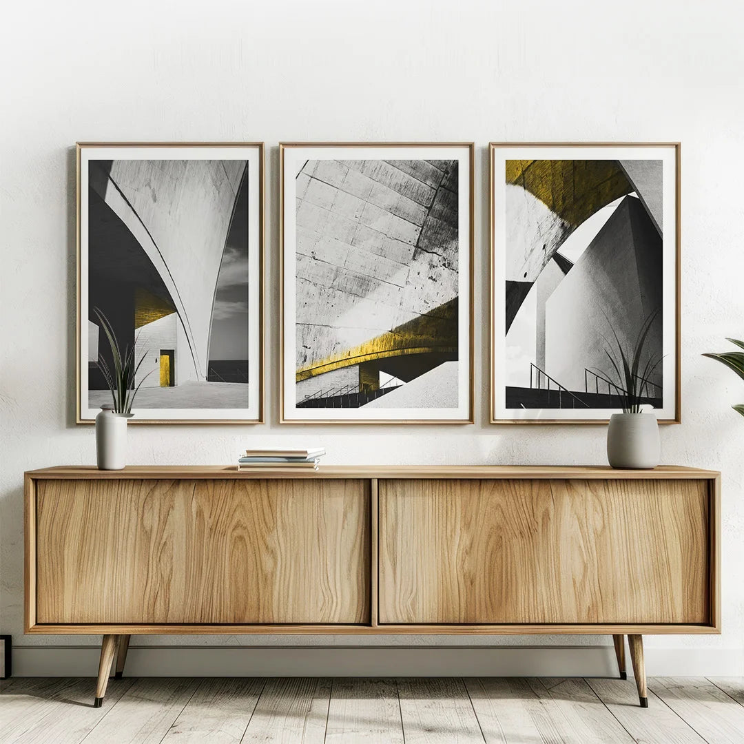 Modern Architectural Gold Accents – Set of 3 Wall Art Prints