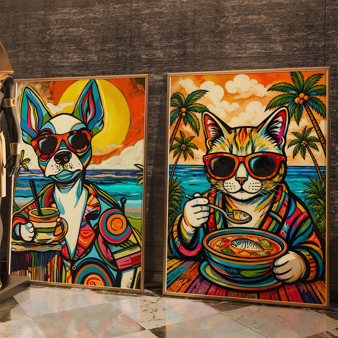 Tropical Paws: Cat & Dog Duo