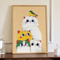 Playful Cats & Bird – Cute Cartoon Wall Art Poster