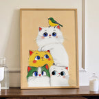 Playful Cats & Bird – Cute Cartoon Wall Art Poster
