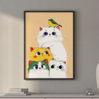 Playful Cats & Bird – Cute Cartoon Wall Art Poster