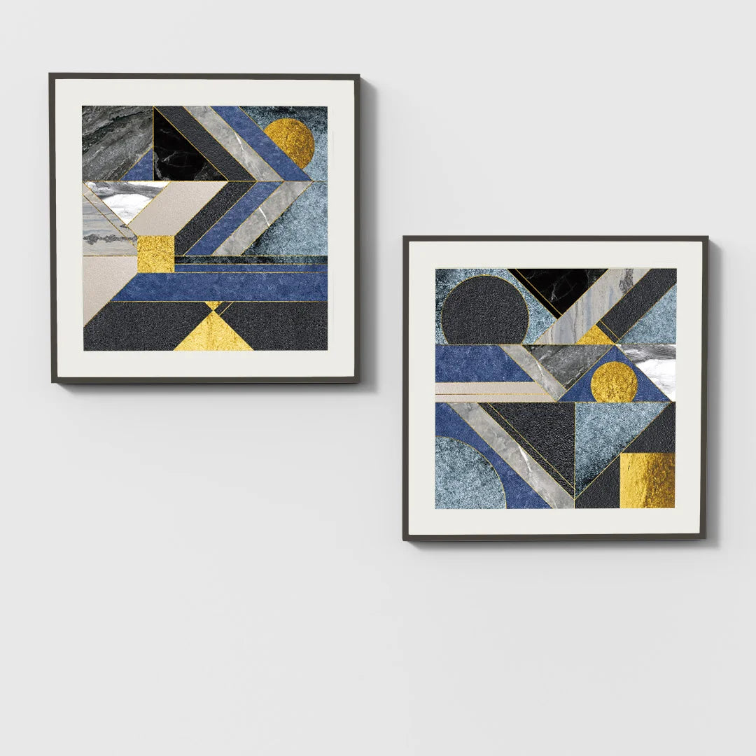 Geometric Luxe Gold & Marble – Set of 2 Abstract Wall Art