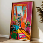 Sunlit Balcony View – Colorful Interior Art Print