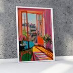 Sunlit Balcony View – Colorful Interior Art Print