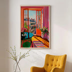 Sunlit Balcony View – Colorful Interior Art Print