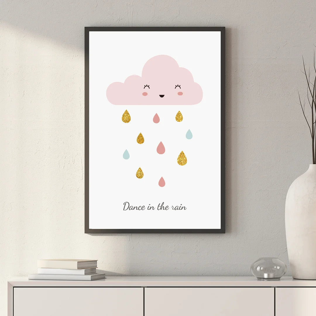 Dance in the Rain – Cute Minimal Kids Wall Art