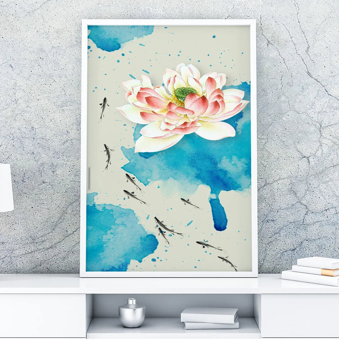 Lotus Serenity with Fish – Vaastu Harmony Wall Art