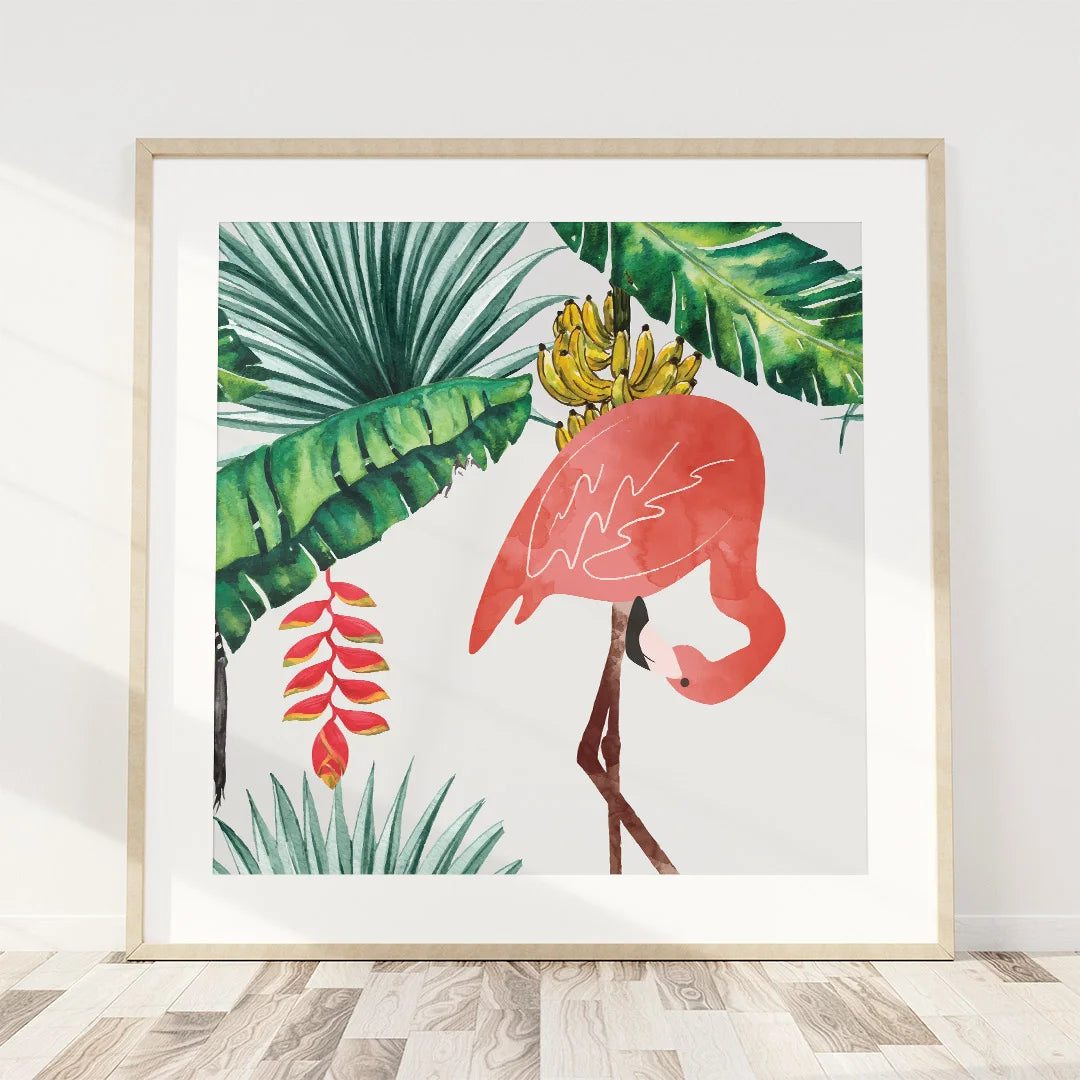 Tropical Flamingo Paradise – Set of 2 Botanical Wall Art Prints
