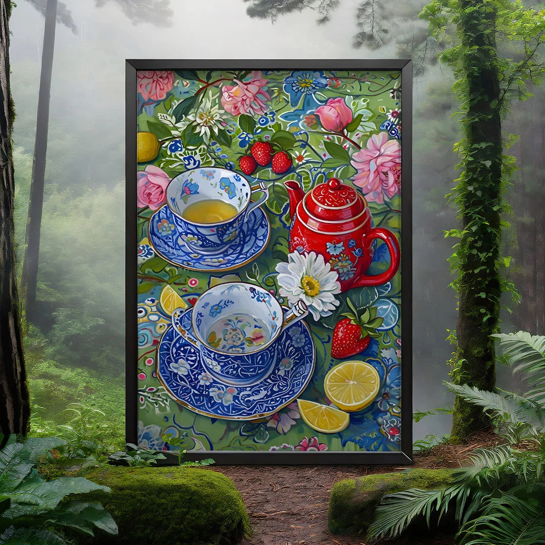 Floral Tea Garden – Vibrant Still Life Wall Art