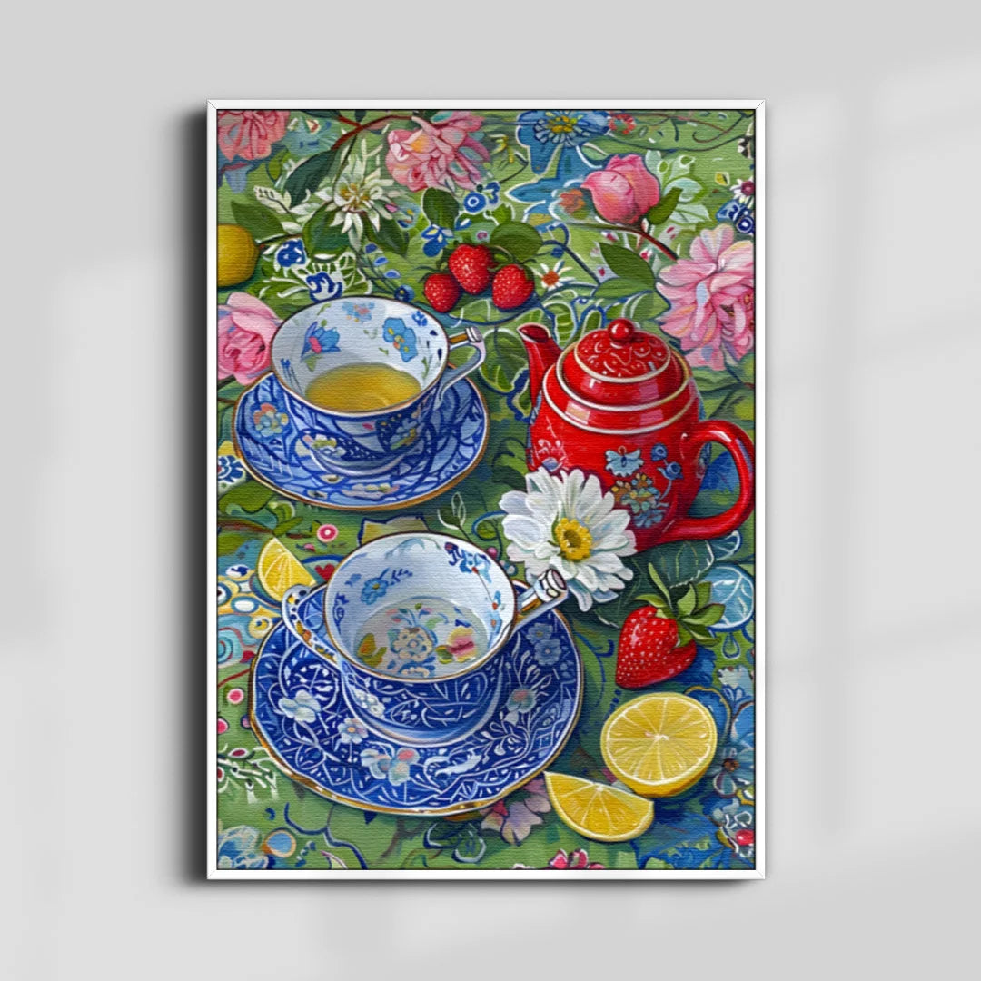 Floral Tea Garden – Vibrant Still Life Wall Art