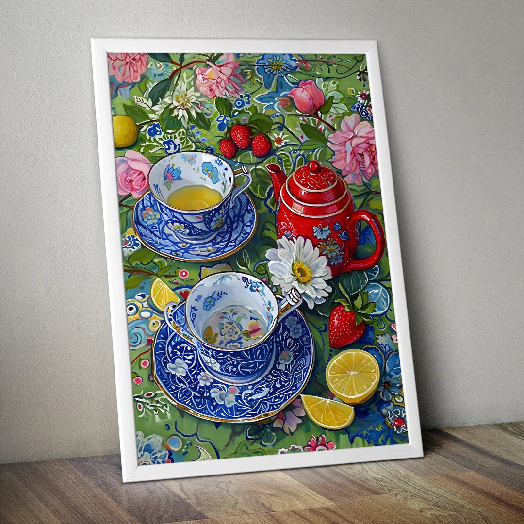 Floral Tea Garden – Vibrant Still Life Wall Art