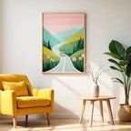 Pastel Valley Drive – Scenic Minimal Landscape Wall Art