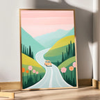Pastel Valley Drive – Scenic Minimal Landscape Wall Art