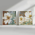 Vintage White Blossom Charm – Set of 2 Floral Wall Art Prints