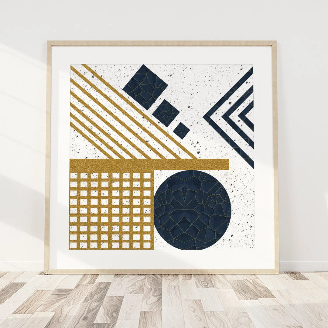 Modern Geometric Gold & Navy – Set of 2 Abstract Wall Art Prints