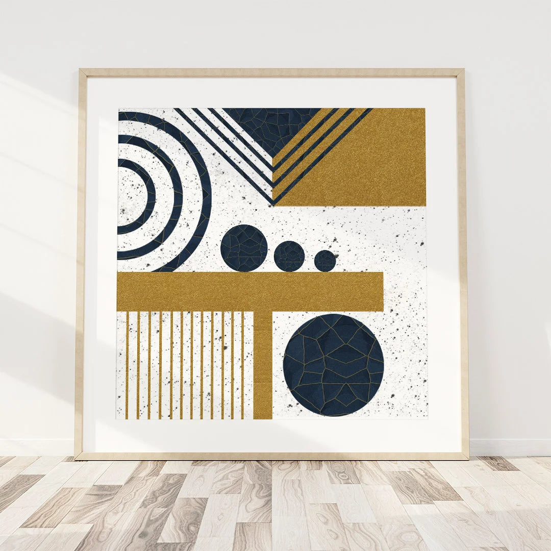 Modern Geometric Gold & Navy – Set of 2 Abstract Wall Art Prints