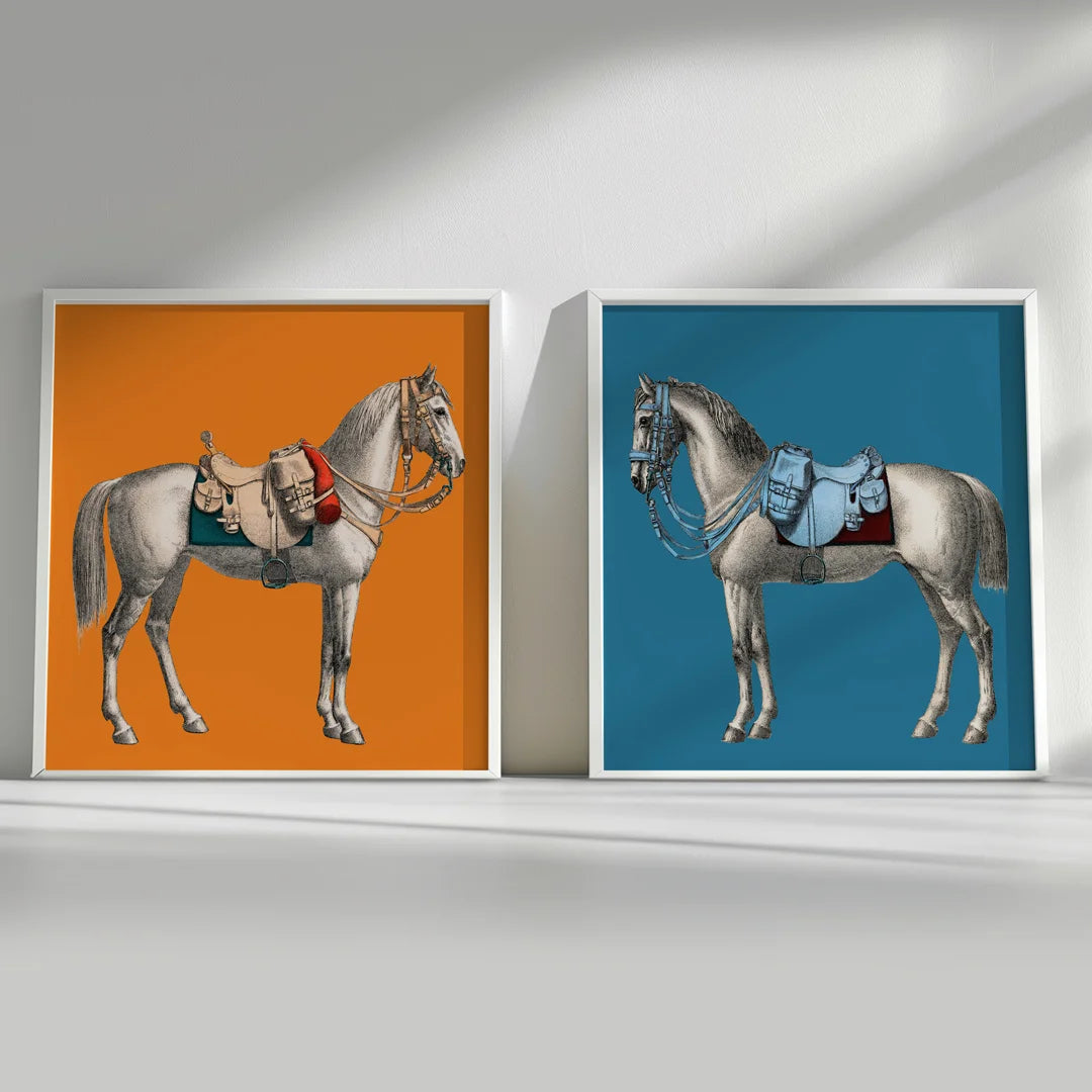 Vintage Horse Study Pop Colors – Set of 2 Wall Art