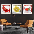 Frozen Fresh Trio – Contemporary Fruit Ice Wall Art Set