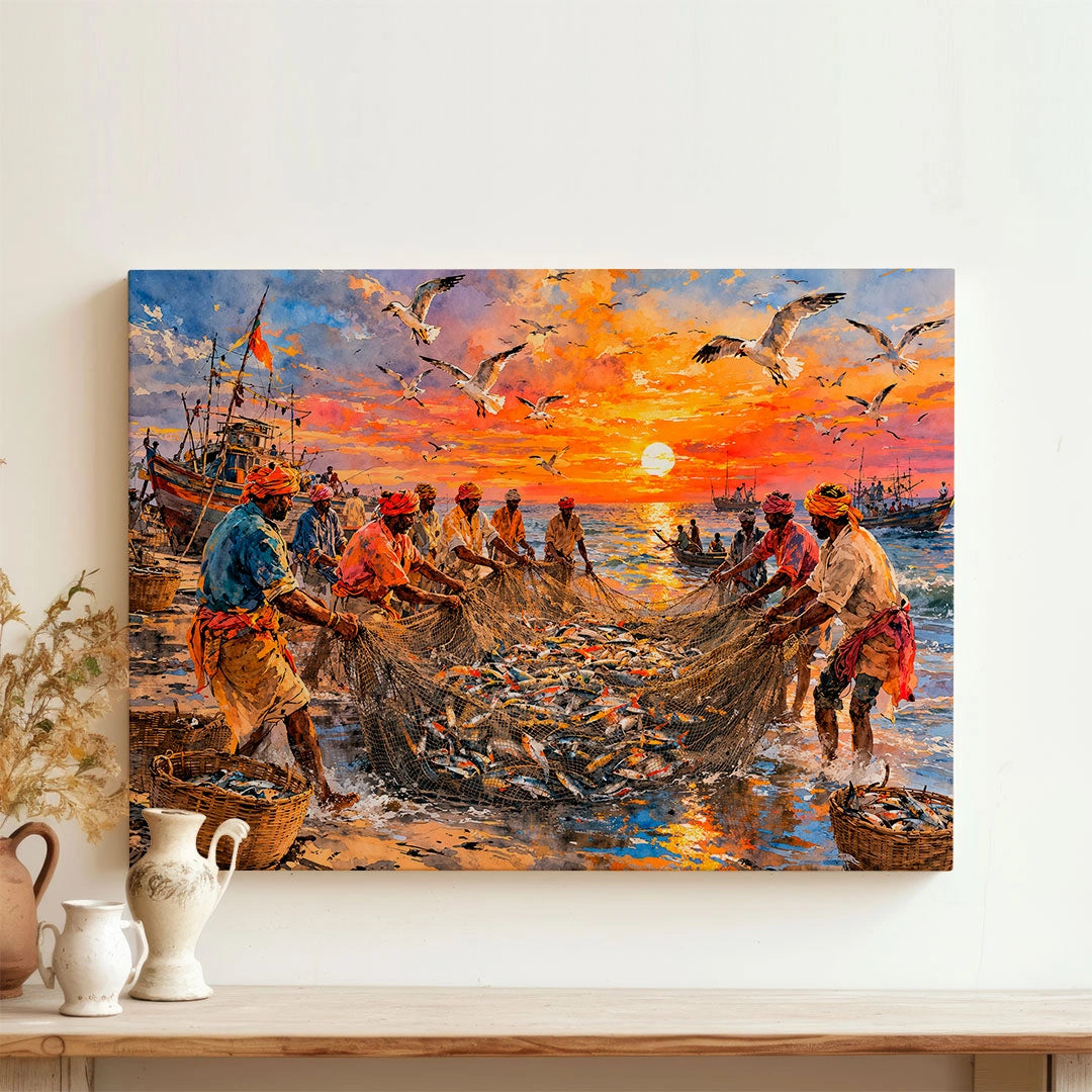 Coastal Fishermen at Sunset