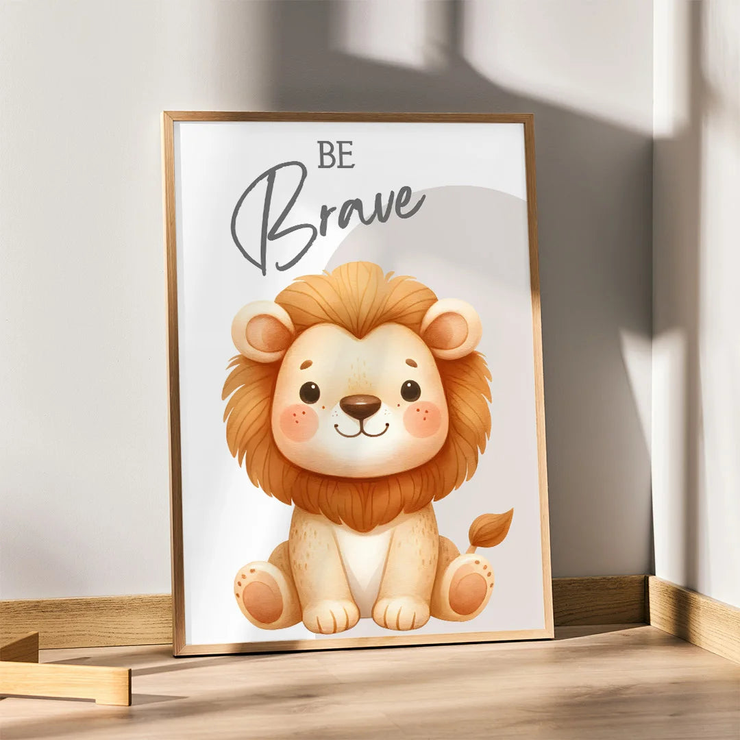 Be Brave Lion – Cute Kids Motivational Wall Art