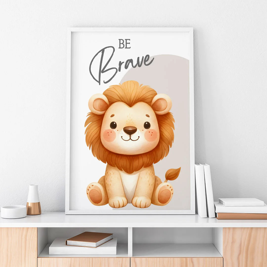 Be Brave Lion – Cute Kids Motivational Wall Art
