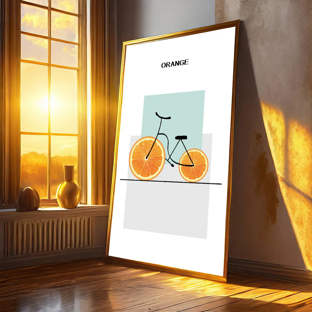 Orange Ride – Minimalist Fruit Bicycle Wall Art