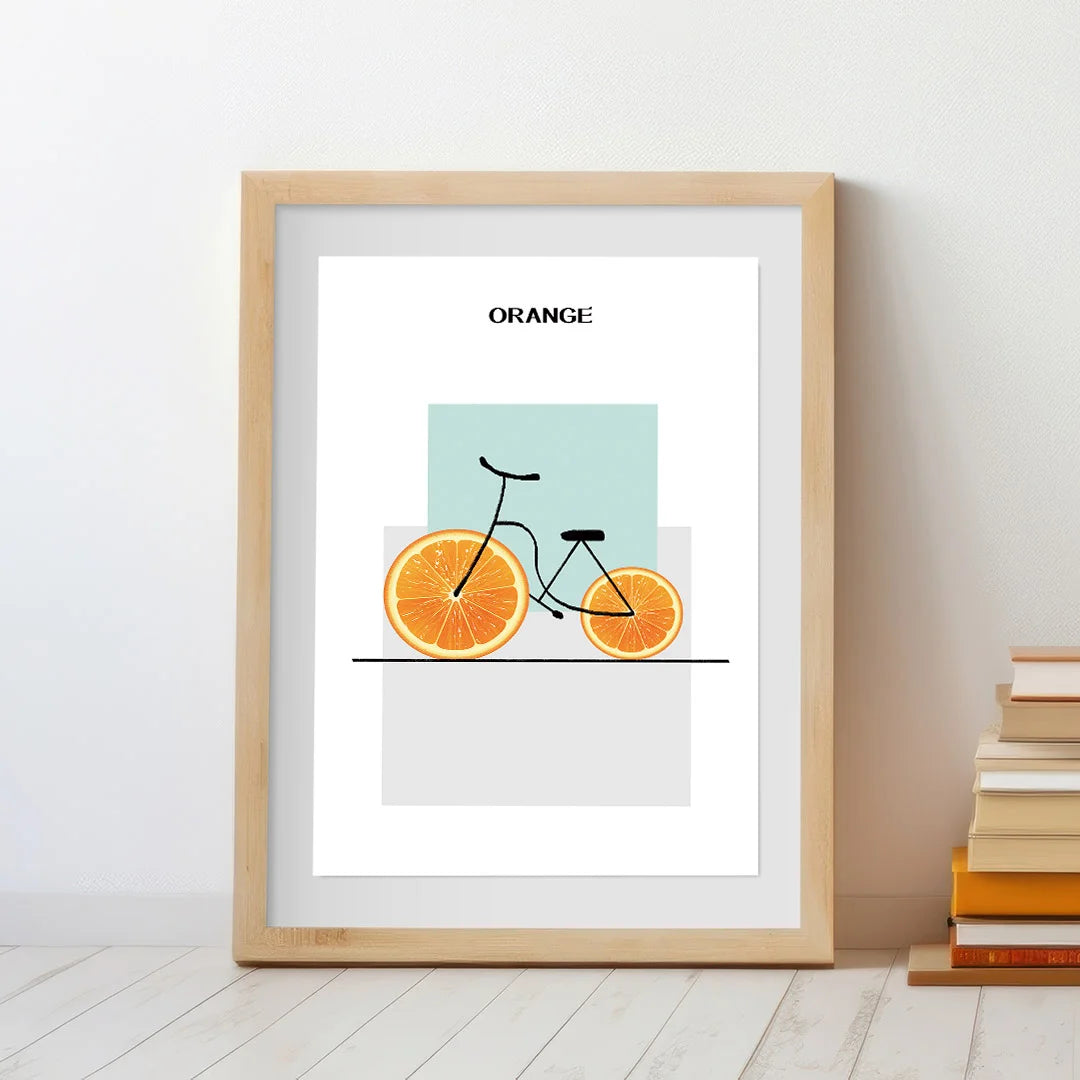 Orange Ride – Minimalist Fruit Bicycle Wall Art