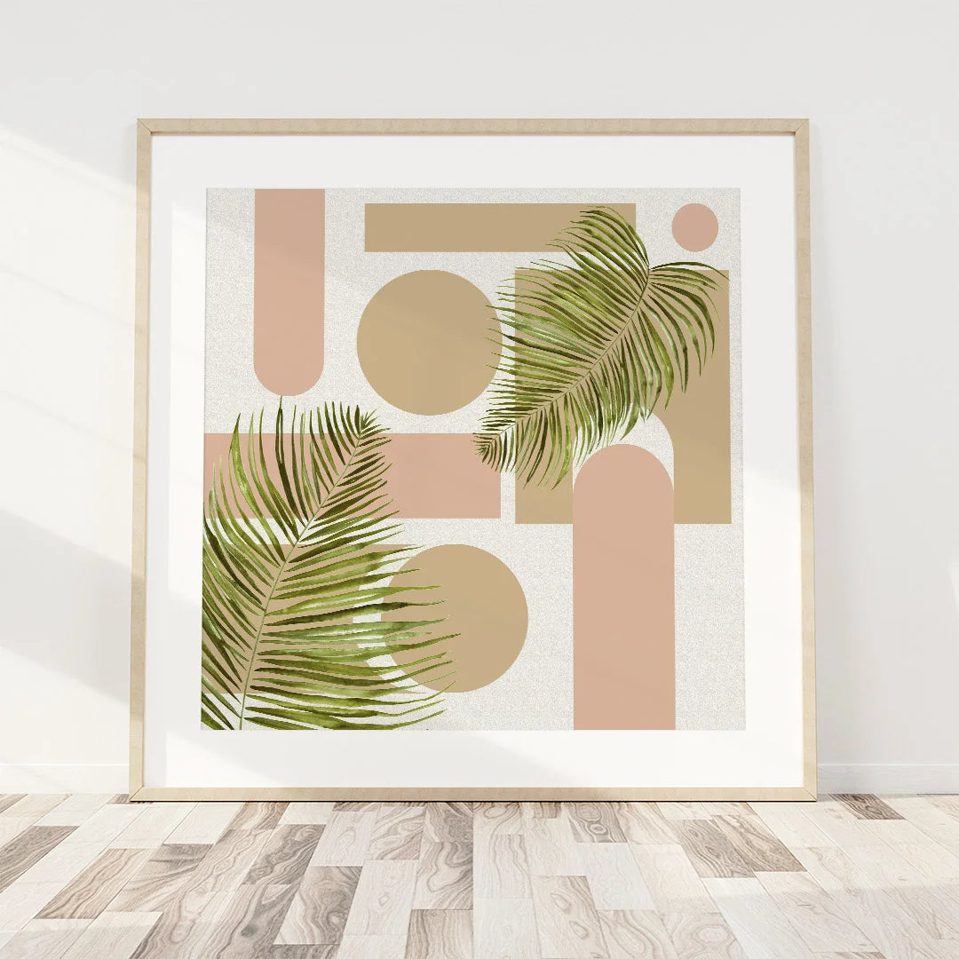 Tropical Palm Geometry – Set of 2 Modern Botanical Wall Art Prints