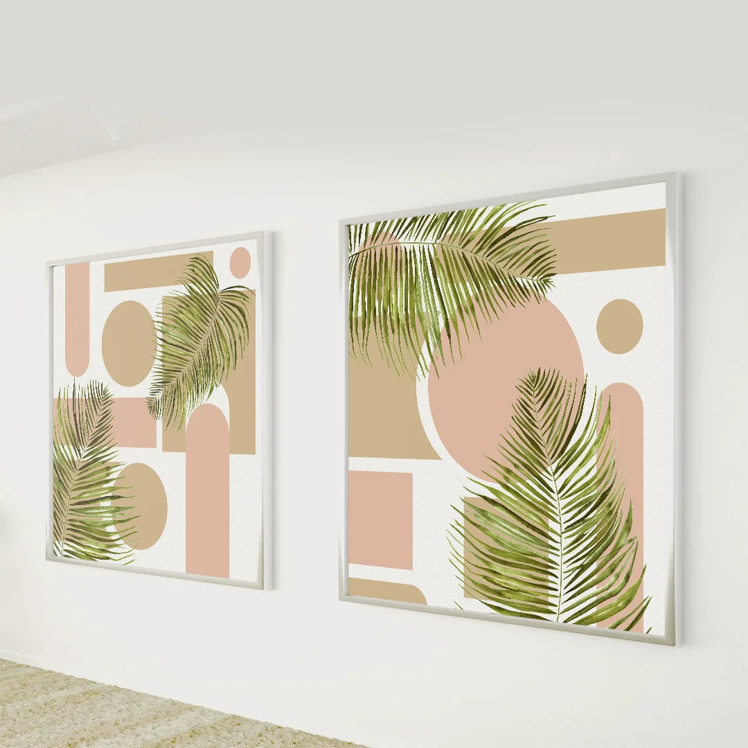 Tropical Palm Geometry – Set of 2 Modern Botanical Wall Art Prints