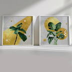 Modern Botanical Geometry – Set of 2 Gold Accent Wall Art Prints