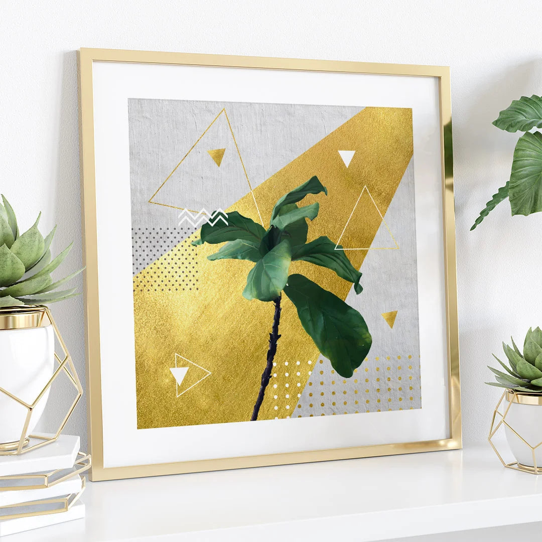 Modern Botanical Geometry – Set of 2 Gold Accent Wall Art Prints