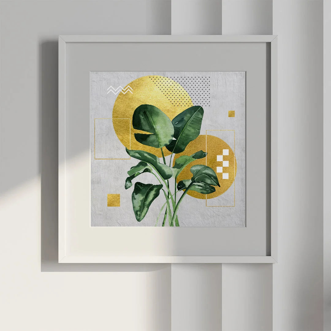 Modern Botanical Geometry – Set of 2 Gold Accent Wall Art Prints