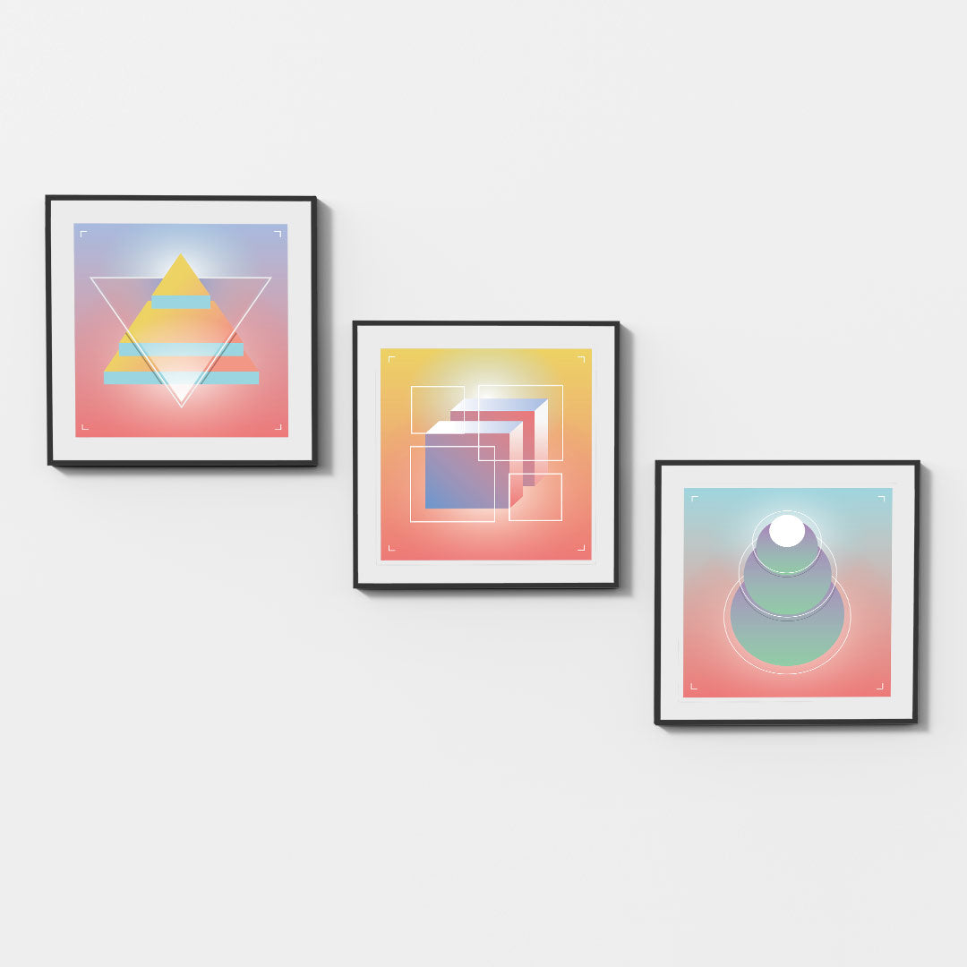 Pastel Geometry Harmony – Set of 3 Modern Abstract Paintings