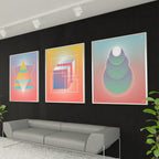 Pastel Geometry Harmony – Set of 3 Modern Abstract Paintings