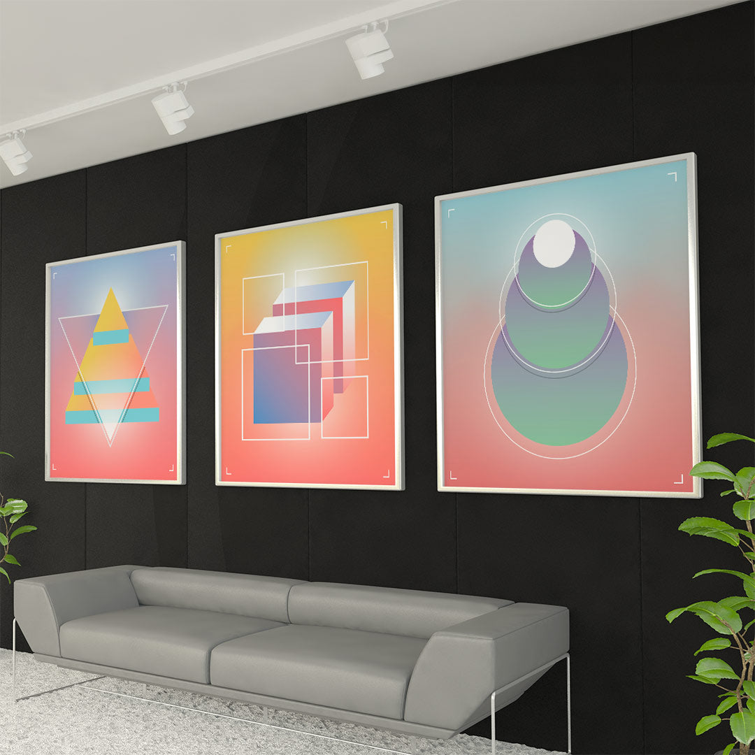 Pastel Geometry Harmony – Set of 3 Modern Abstract Paintings